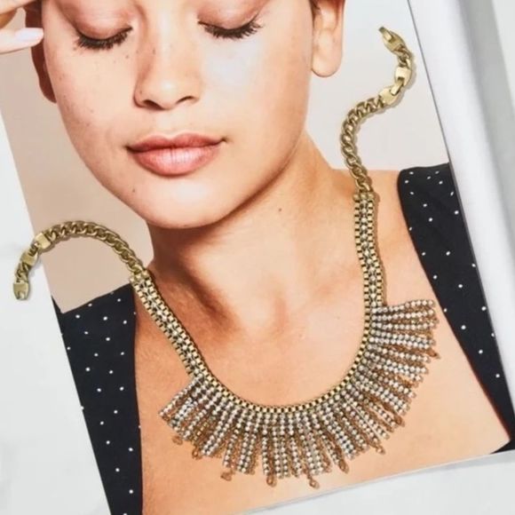 Stella & Dot Shaggy Chain Statement Necklace – Crystal Fringe Gold - Picture 2 of 4